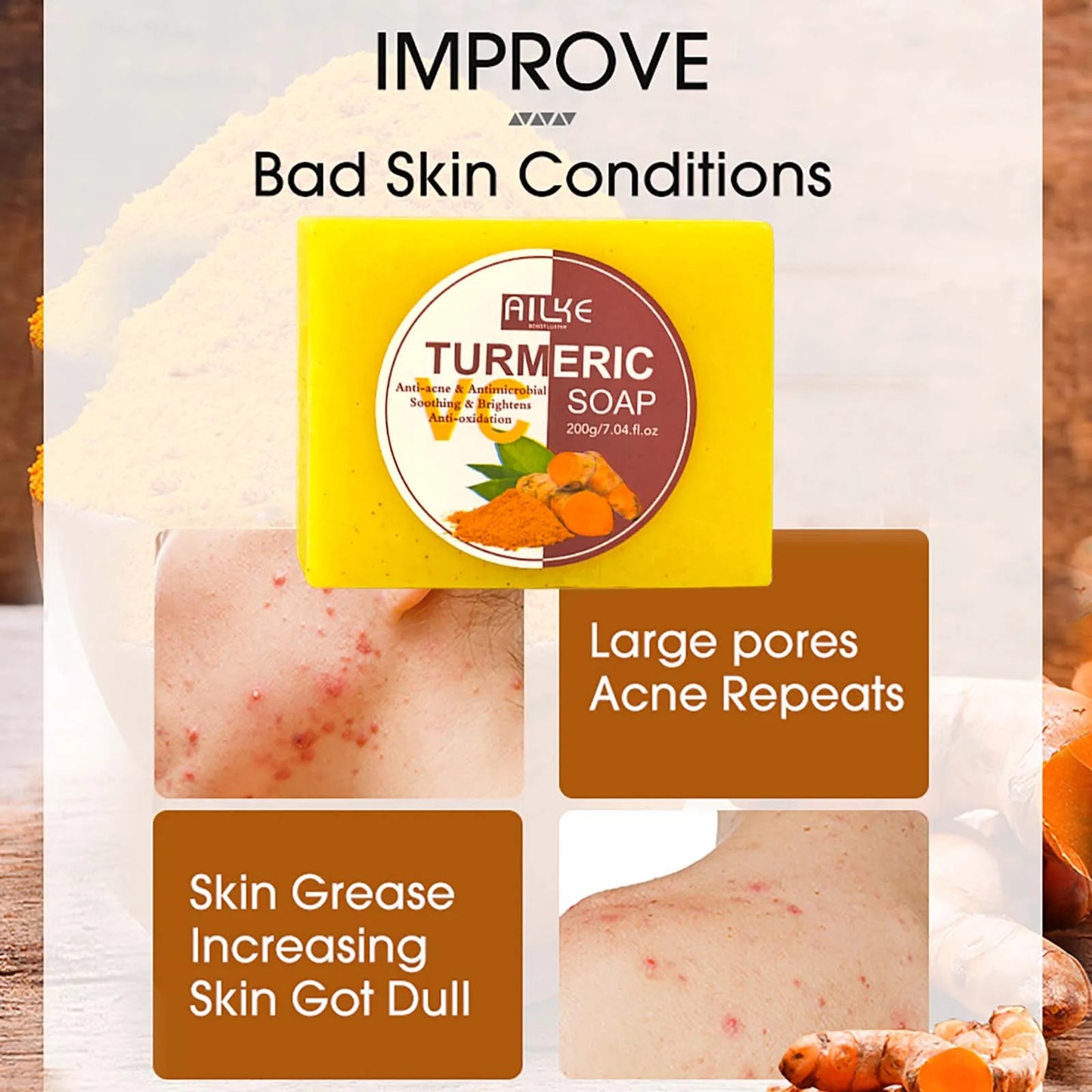 AILKE Turmeric Renew Skin Care Sets Vitamin C Women Facial Organic Anti Acne Whitening Hydrating Firming Korean Face Products - She Vibess By C2P
