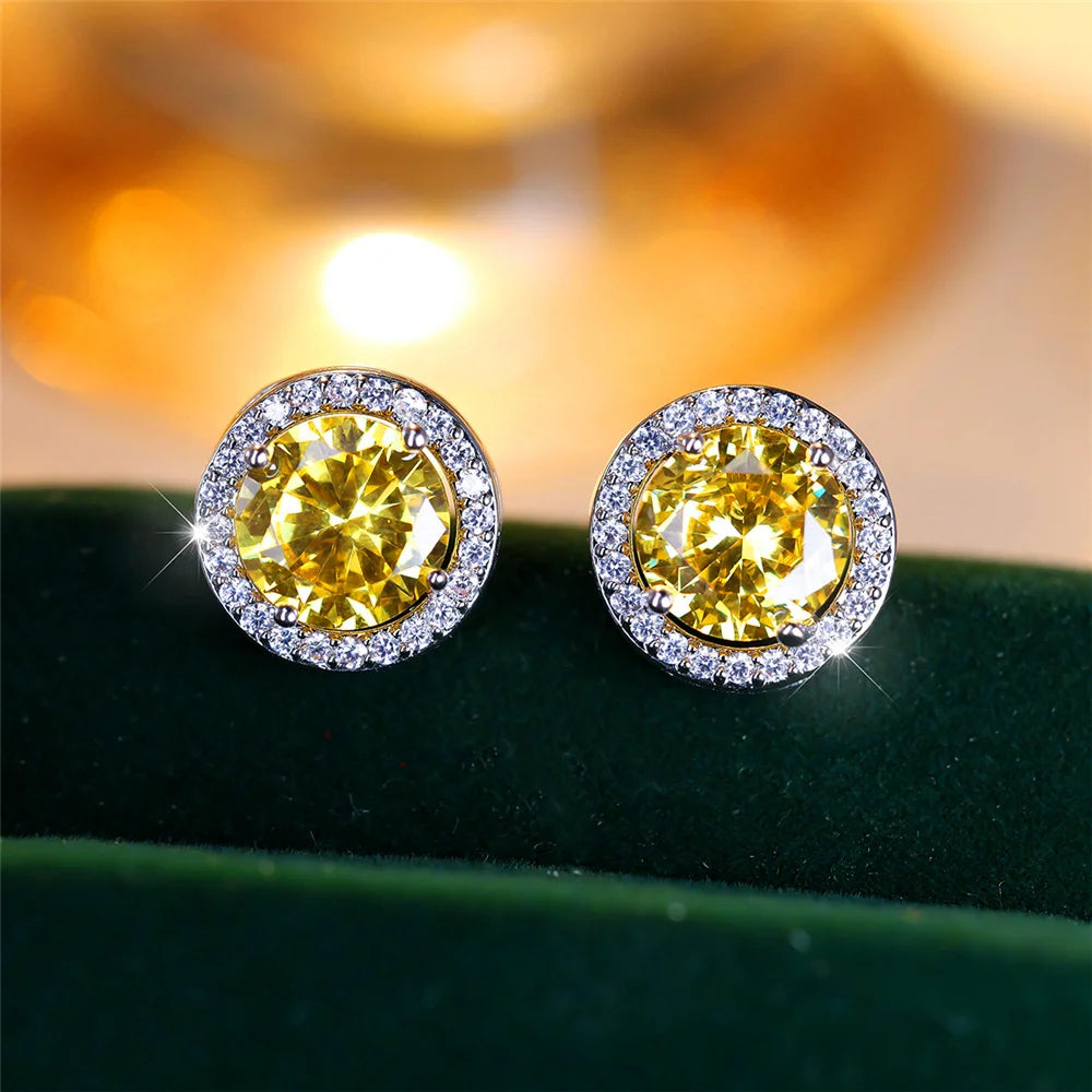 Luxury Female Crystal Purple Blue Green Round Stud Earrings Silver Color Wedding Jewelry For Women - She Vibess By C2P