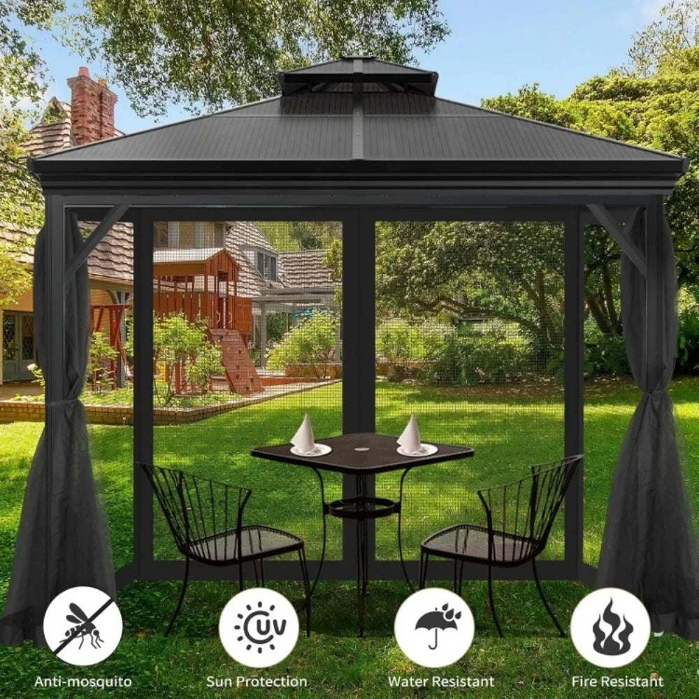 10' x 12' Outdoor Mesh Netting Screen 4-Panel Sidewall with Zipper Gazebo Universal Replacement Mosquito Netting - She Vibess By C2P