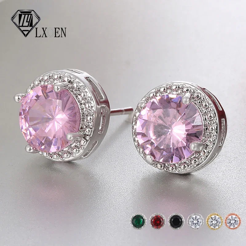 LXOEN Fashion White Clear 8mm Round Cubic Zircon Stud Earrings For Women Wedding Jewelry Trendy Crystal Earrings brinco Gift - She Vibess By C2P