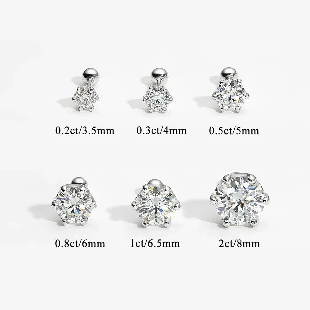FEOBUR 0.2-2 Carat Moissanite Stud Earring Screw Backs S925 Silver Women Brilliant Diamond Ear Studs Party Fine Jewelry Gifts - She Vibess By C2P