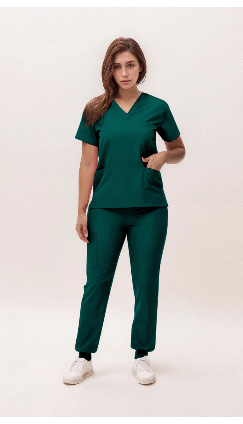 2025 New Nurse Uniforms V-neck Top Jogger Pants Scrub Sets Surgical Workwear Dentist Nursing Suit Hospital Doctor Outfit S21 - She Vibess By C2P