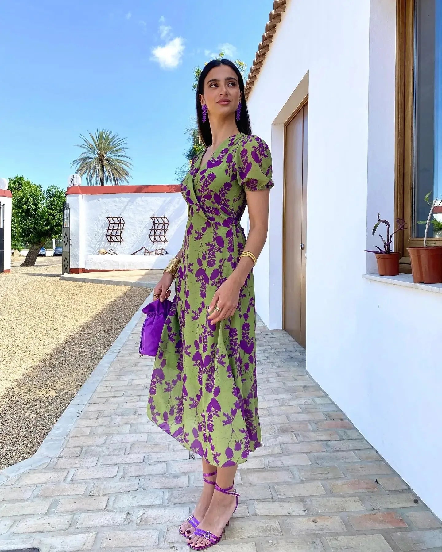 Summer Short Sleeve Print Long Dress Women Elegant Party Sexy Slim V Neck Green Dresses Elegantes Street Evening Vestidos - She Vibess By C2P