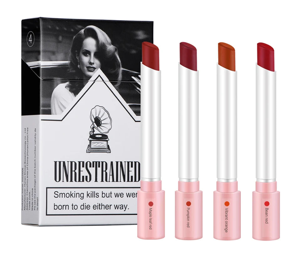 4 pcs/set Cigarette Lipstick Set Long Lasting Lip Glaze Matte Lip Gloss Waterproof Lip Stick Tube Nude Lip Tint Makeup Cosmetics - She Vibess By C2P