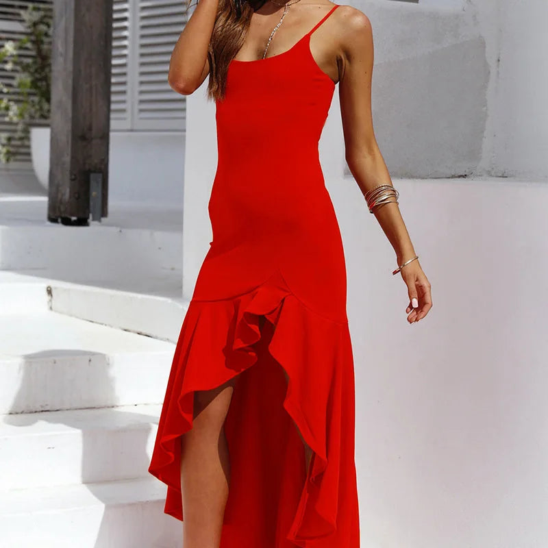 Jocoo Jolee Women Sexy Strap Slash Neck Long Dress Casual Irregular Ruffled Ankle-Length Party Dress Sling Bodycon Dress Vestido - She Vibess By C2P