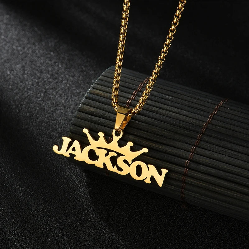 Goxijite Customized Name Pendant For Men Women Stainless Steel Personalized Big Crown Letter Necklace Thick Chain Jewelry Gift - She Vibess By C2P