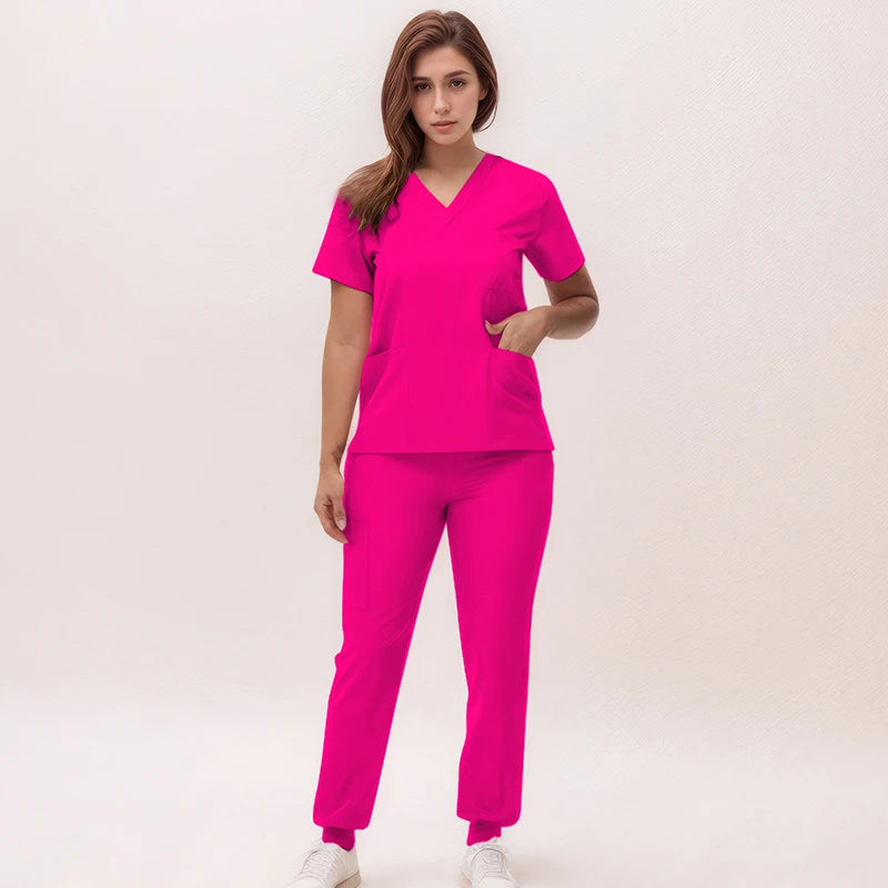 2025 New Nurse Uniforms V-neck Top Jogger Pants Scrub Sets Surgical Workwear Dentist Nursing Suit Hospital Doctor Outfit S21 - She Vibess By C2P