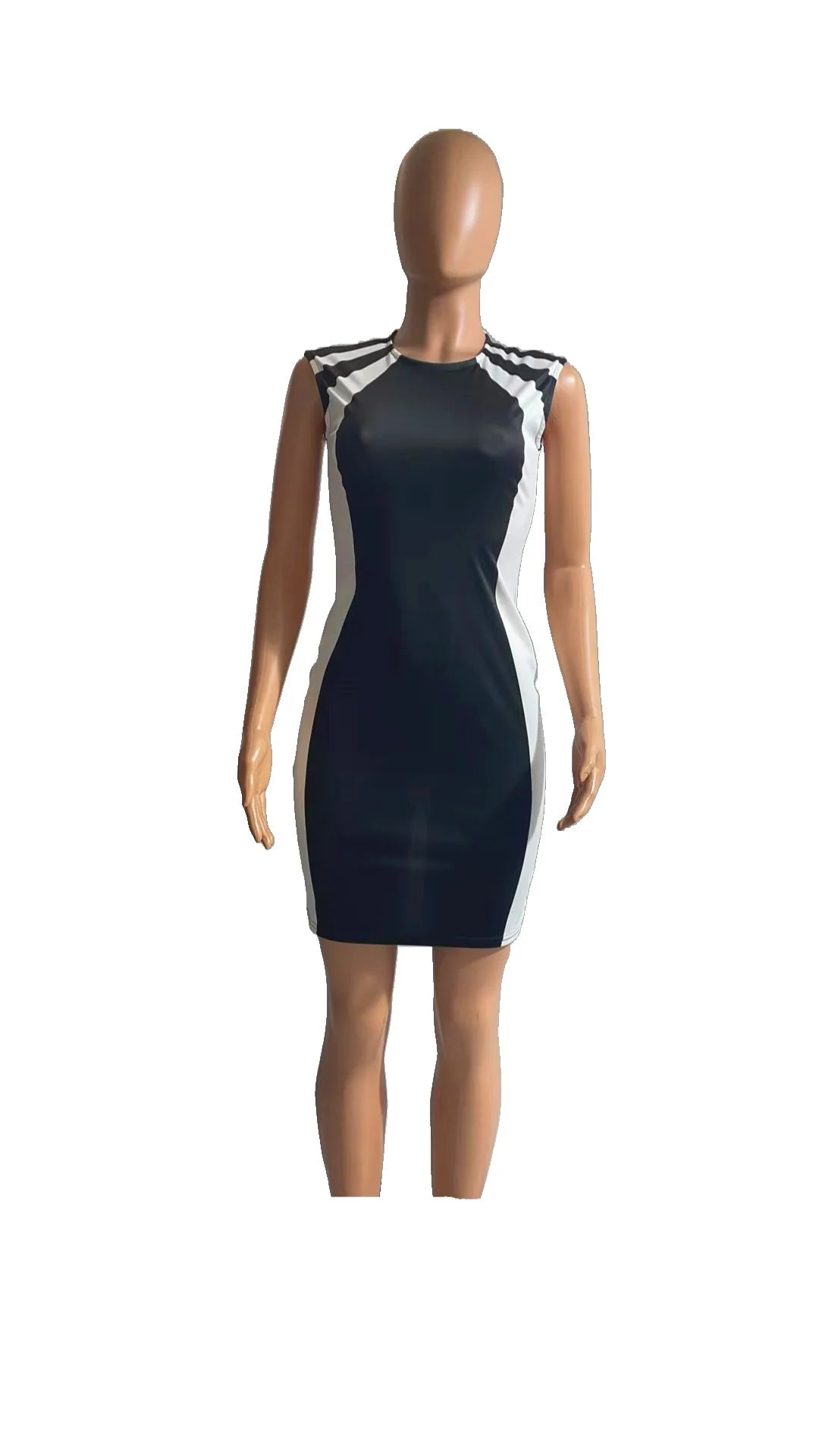 Women Wrap Hip Dress Striped Slim Fit Sleeveless Zipper Mini Dress Sheath Round Neck Casual Vestidos Office Lady Summer - She Vibess By C2P