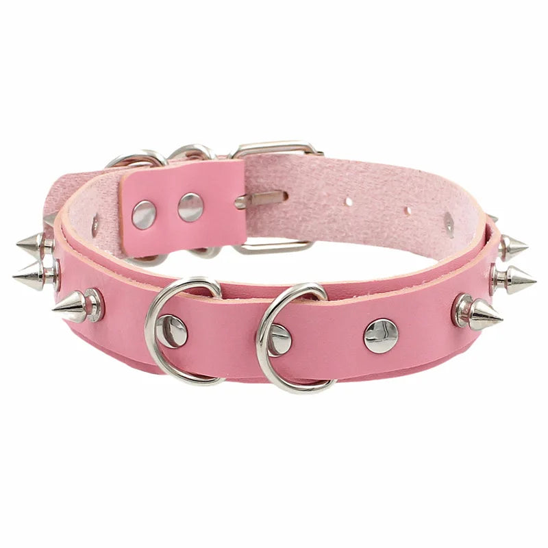 DIEZI Harajuku Pink PU Leather Star Heart Flower Choker Necklace Torques For Women Men Gothic Pink PU Leather -I’m Over 21 - She Vibess By C2P