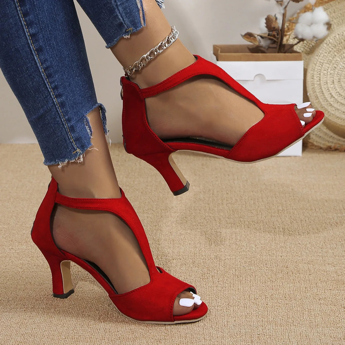 Women Sandals 2024 New Summer Fish Mouth Sandals Women Back Zipper Sexy Solid Color Comfortable High Heels Shoes for Women - She Vibess By C2P