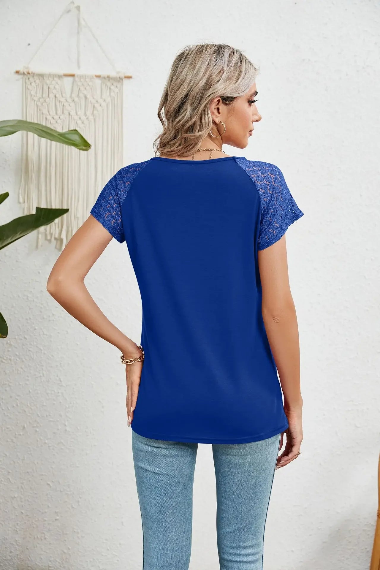 2025 New Women Summer Top Solid Round Neck Lace Patchwork Short Sleeved T-shirt Top Casual Tops Unique Tees Women's Clothing - She Vibess By C2P
