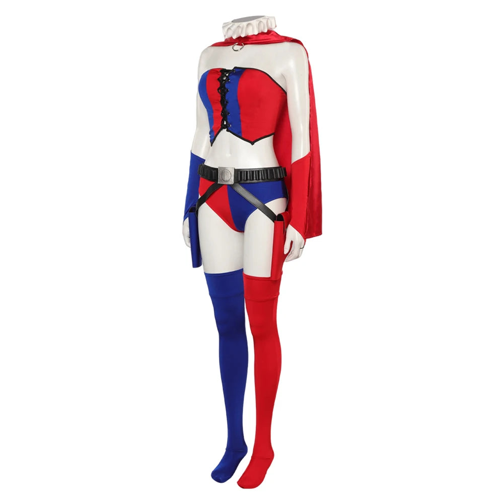 Adult Quinzel Cosplay Costume Women Fantasia Role Play Vest Cloak Shorts Outfits Halloween Carnival Disguise Party Suit-I’m Over 21 - She Vibess By C2P