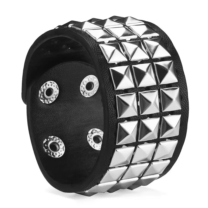 Y2K Wrist Fashion Square Bead Rivet Wrist Strap Personalized Retro Pyramid Punk PU Jewelry Bracelet Belt Strap Suitable for Men Women - She Vibess By C2P