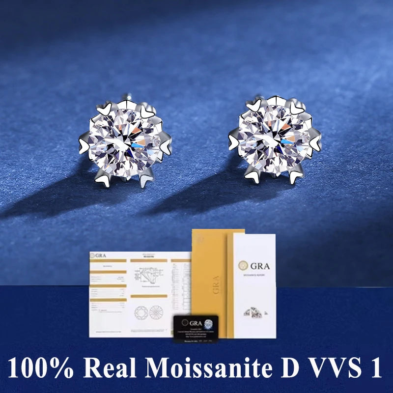 2 GRA Certificates S925 Sterling Silver Stud Earrings For Women And Men 100% Real Moissanite Pass Diamond Test Pen Fine Jewelry - She Vibess By C2P