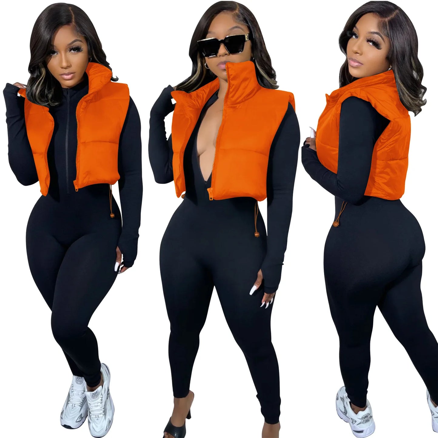 Women's Winter Vest Fashion Faux Leather Padded Jacket Coat Vintage PU Black And White Female Short Waistcoat Chic Clothes Tops - She Vibess By C2P