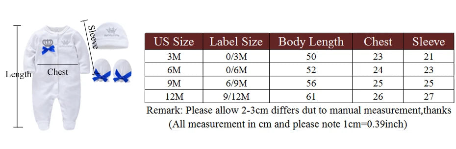 2024 Autumn 3 Pcs/lot Baby Boy Clothes Set 3M 6M 9M 100% Cotton Blue Crown Design Newborn Jumpsuit - She Vibess By C2P
