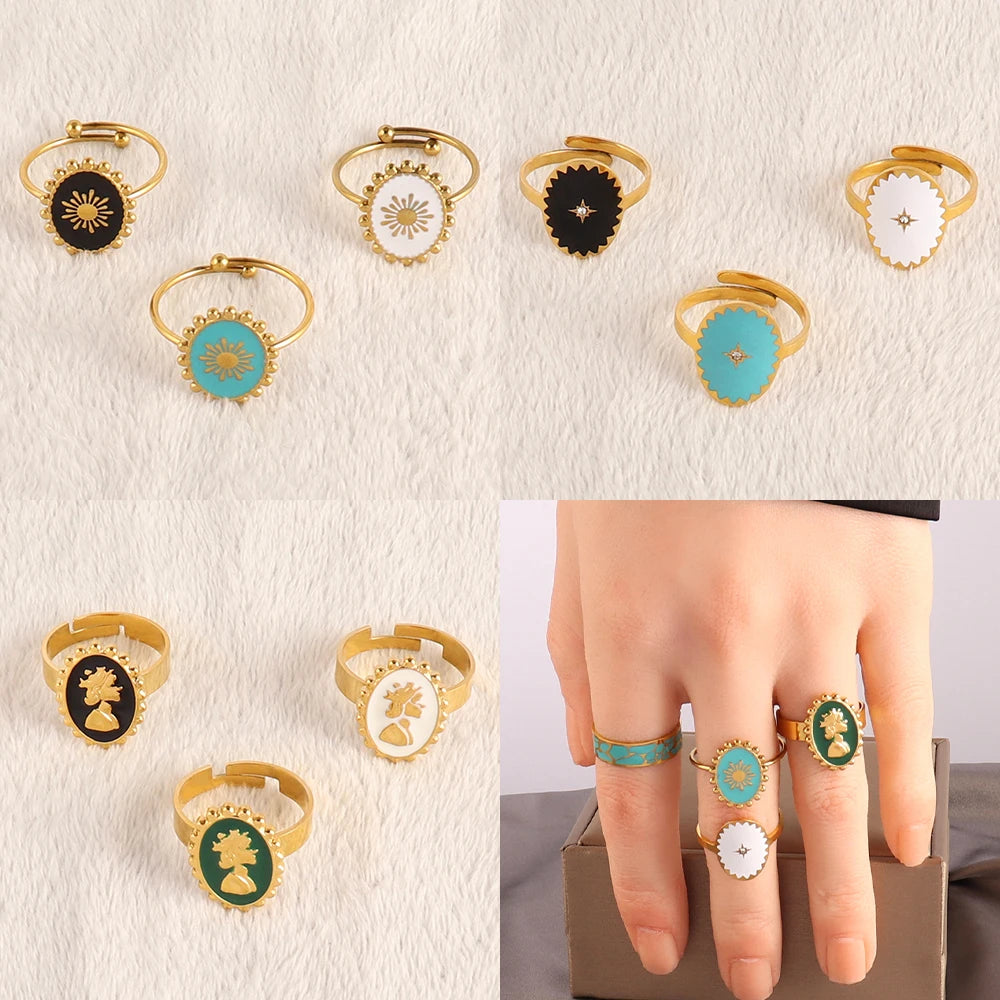 Stainless Steel Rings Open Rings For Women Rings Wide Ring Colorful Geometry Chain Female Rings Jewelry Party Gift Wholesale - She Vibess By C2P