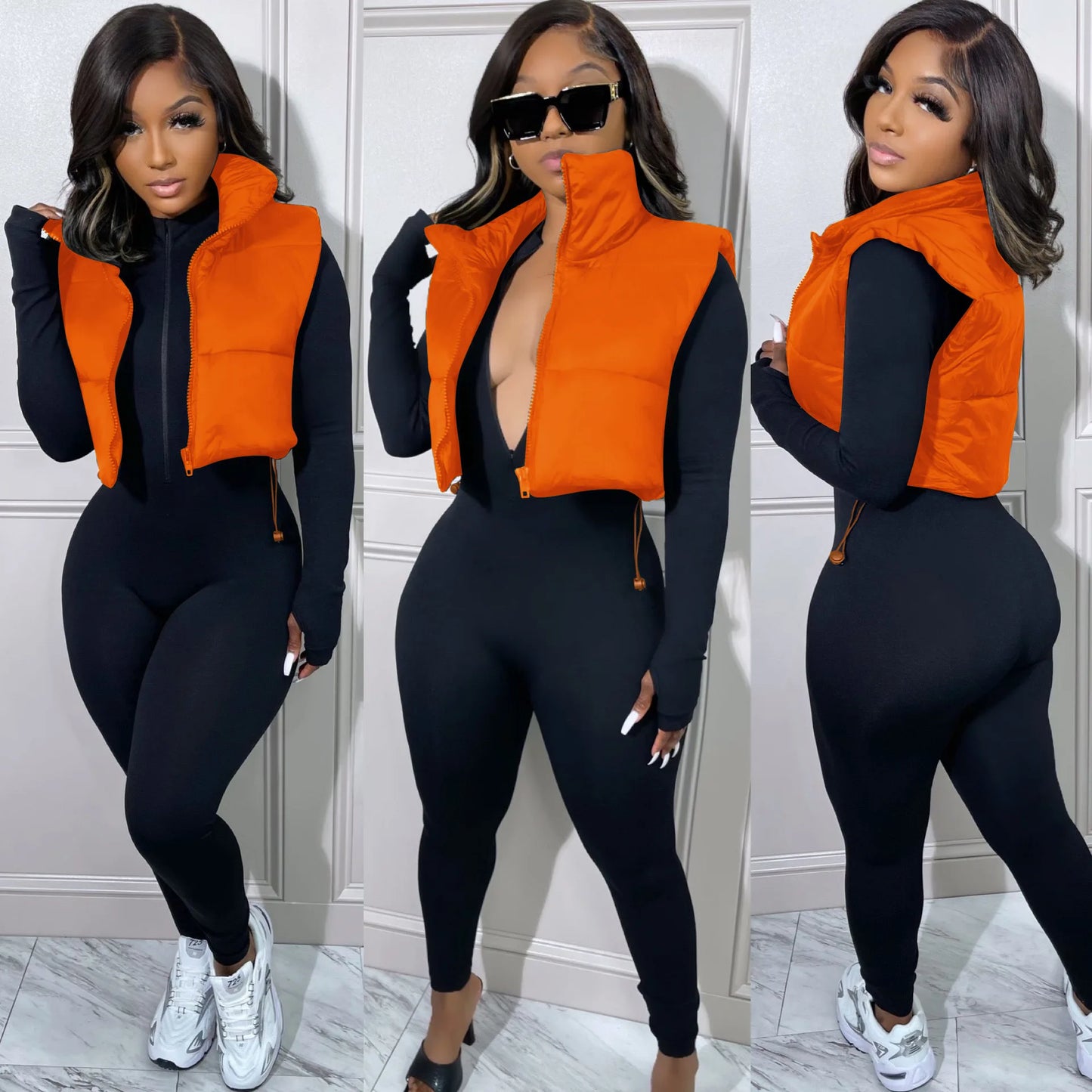 Women's Winter Vest Fashion Faux Leather Padded Jacket Coat Vintage PU Black And White Female Short Waistcoat Chic Clothes Tops - She Vibess By C2P