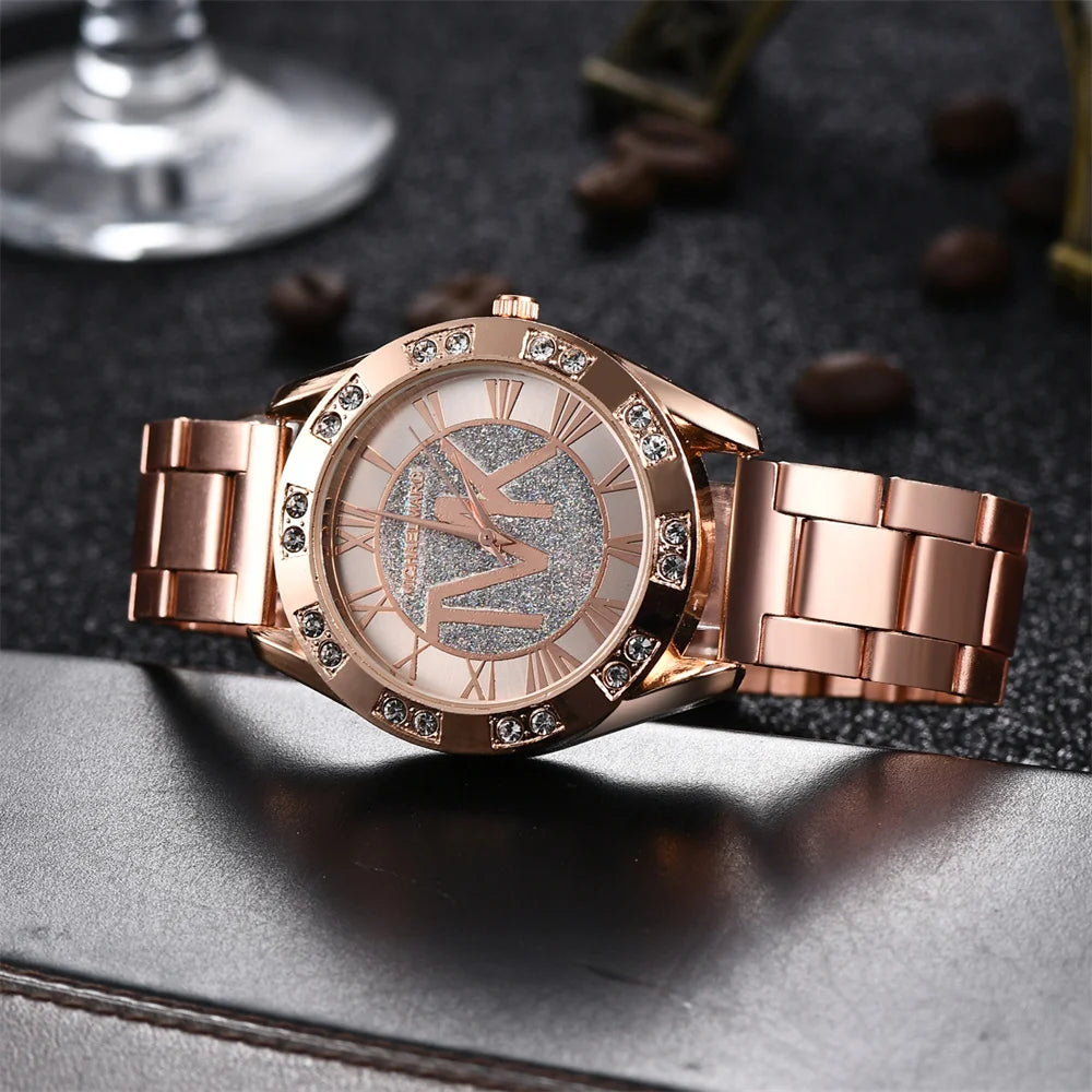 Luxury Women's Watch Fashion 2025 Diamonds TVK Quartz Watch Business Stainless Steel Gold Ladies Clock Gift Wristwatch - She Vibess By C2P