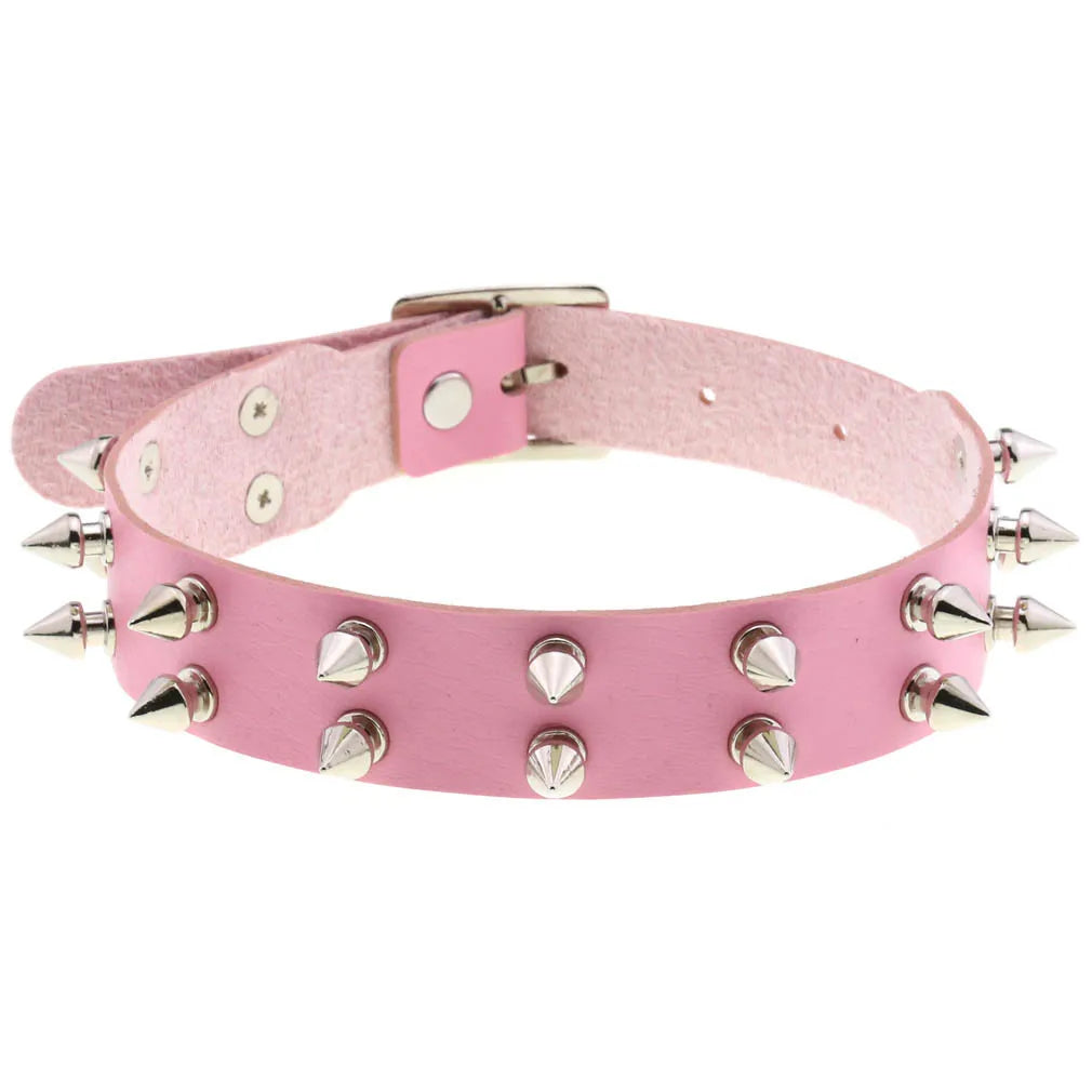 DIEZI Harajuku Pink PU Leather Star Heart Flower Choker Necklace Torques For Women Men Gothic Pink PU Leather -I’m Over 21 - She Vibess By C2P