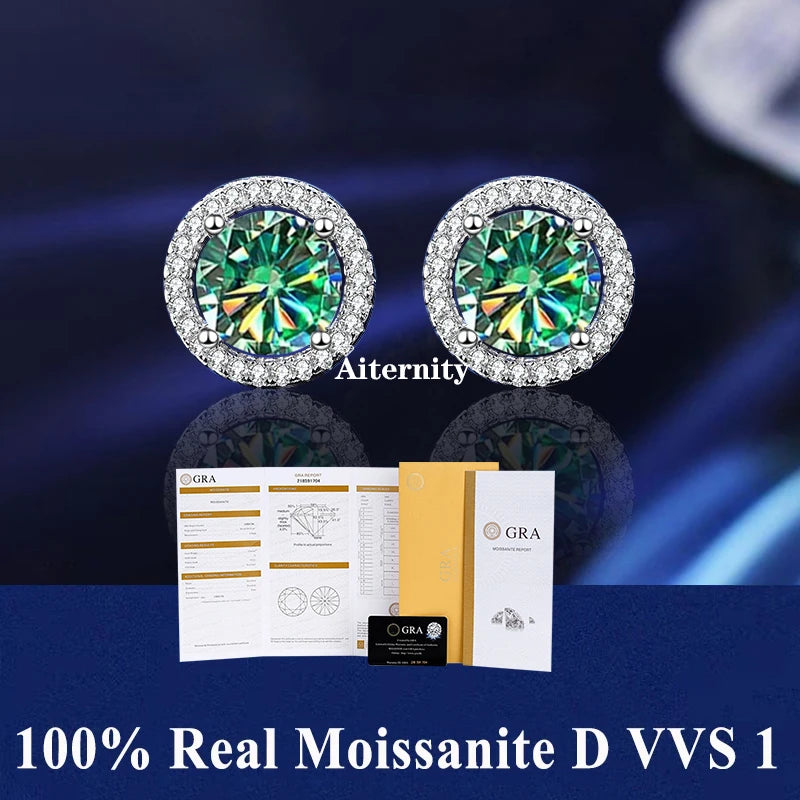 2 GRA Certificates S925 Sterling Silver Stud Earrings For Women And Men 100% Real Moissanite Pass Diamond Test Pen Fine Jewelry - She Vibess By C2P