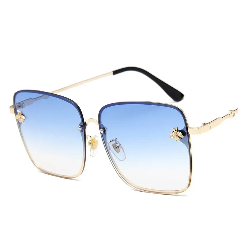2024 New Fashion Lady Oversized Rimless Square Bee Sunglasses Women Men Small Glasses Gradient Sun Glasses Female UV400 - She Vibess By C2P
