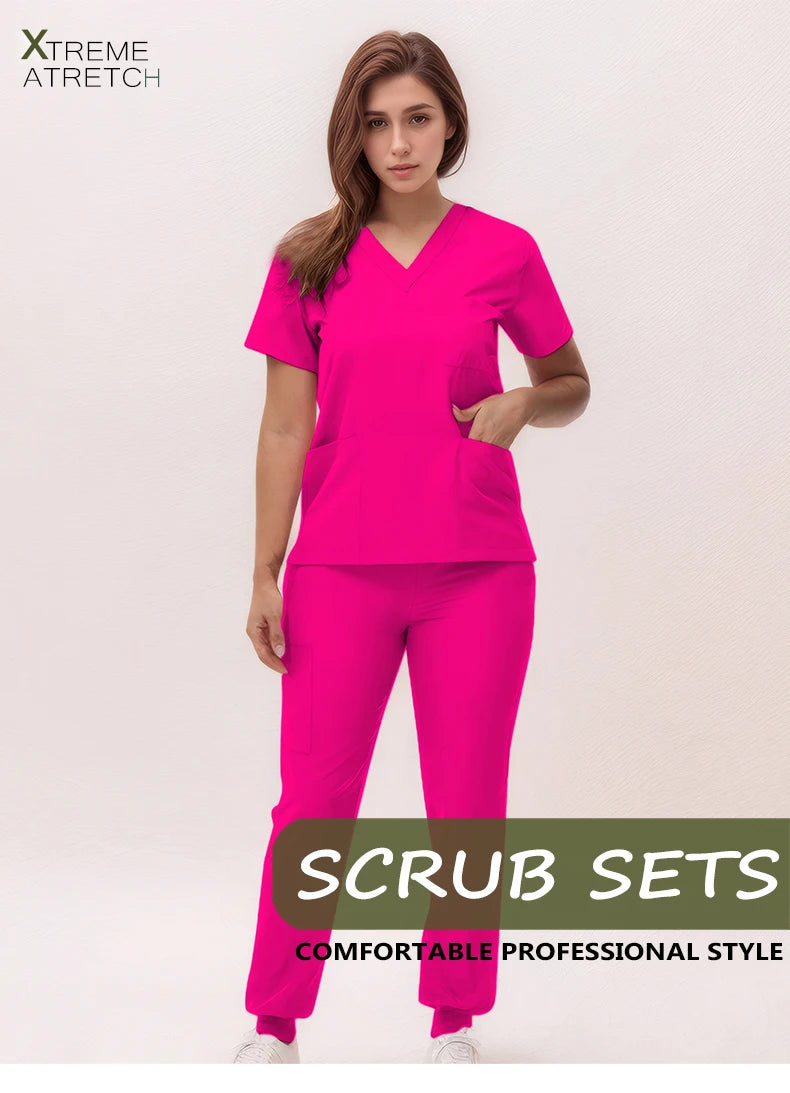 2025 New Nurse Uniforms V-neck Top Jogger Pants Scrub Sets Surgical Workwear Dentist Nursing Suit Hospital Doctor Outfit S21 - She Vibess By C2P
