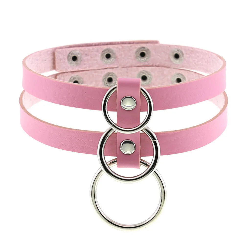 DIEZI Harajuku Pink PU Leather Star Heart Flower Choker Necklace Torques For Women Men Gothic Pink PU Leather -I’m Over 21 - She Vibess By C2P