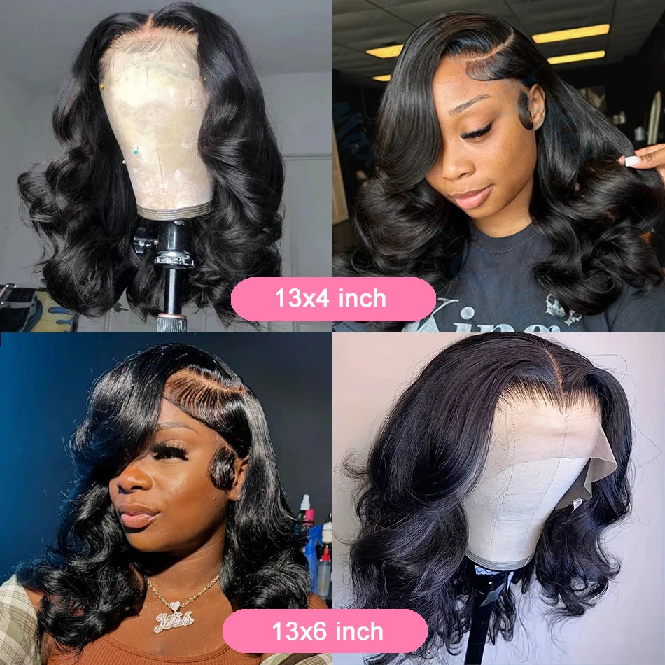 Body Wave Bob Wig 13x6 Transparent Lace Frontal Wig Brazilian Human Hair Wigs Virgin Remy Hair13x4 Lace Closure Wig 180% Density - She Vibess By C2P