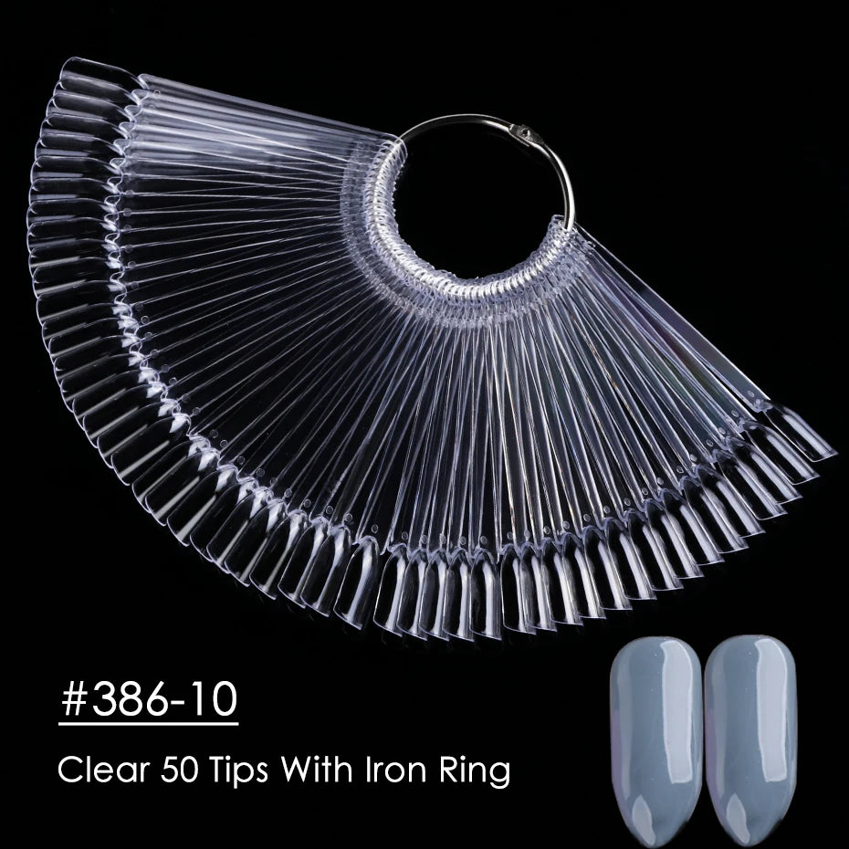 50pcs False Nail Display Tips Clear Nature Color Chart Oval Fan Style UV Gel Polish Swatch Shows Palette Practice Manicure Tools - She Vibess By C2P
