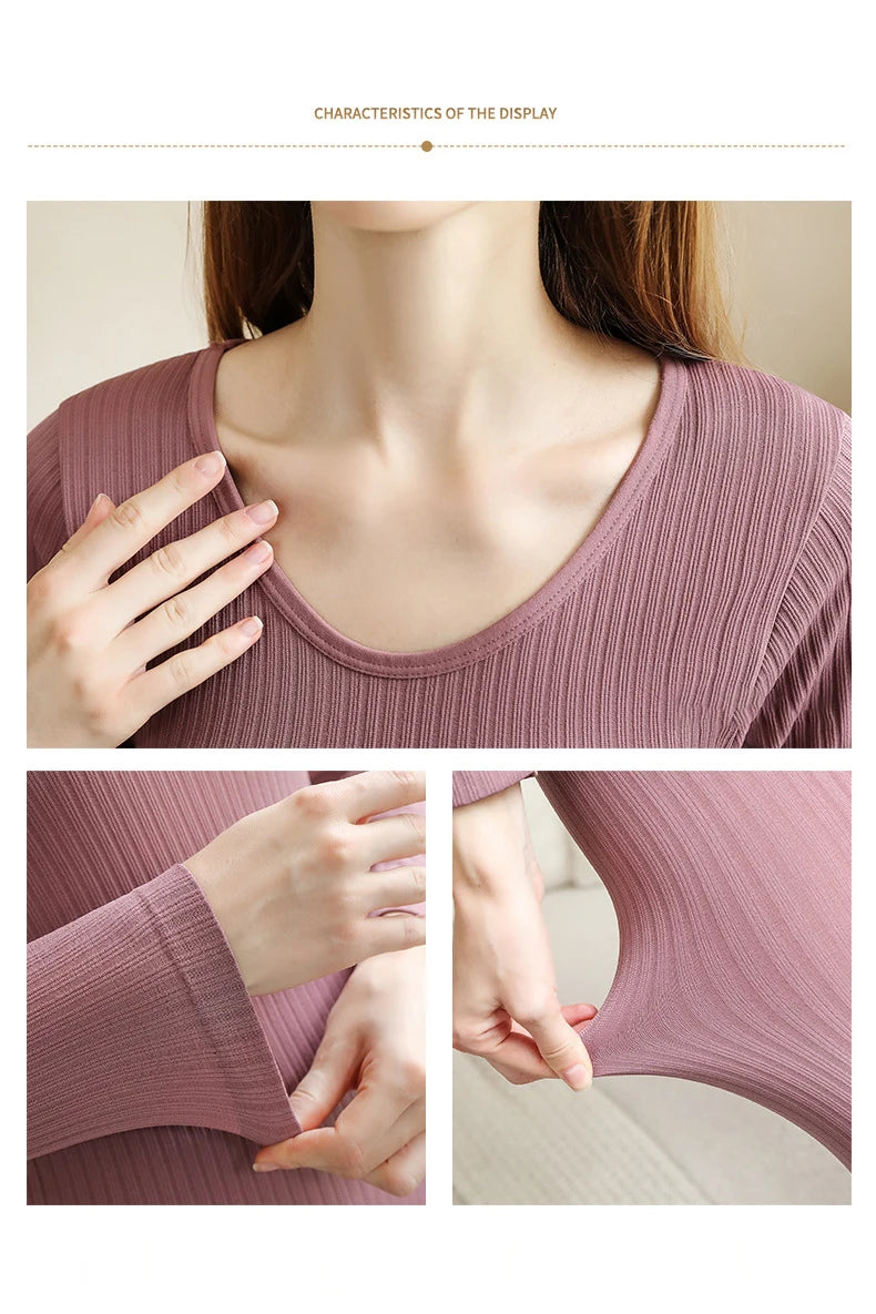 1 Set Warm Thermal Underwear Sexy Ladies Intimates Long Johns Women Shaped Sets Female Middle Collar Thermal Shaping Clothes - She Vibess By C2P