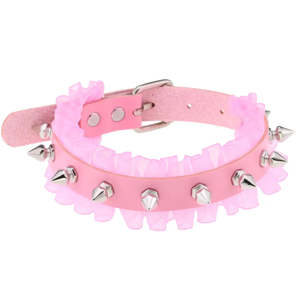 DIEZI Harajuku Pink PU Leather Star Heart Flower Choker Necklace Torques For Women Men Gothic Pink PU Leather -I’m Over 21 - She Vibess By C2P