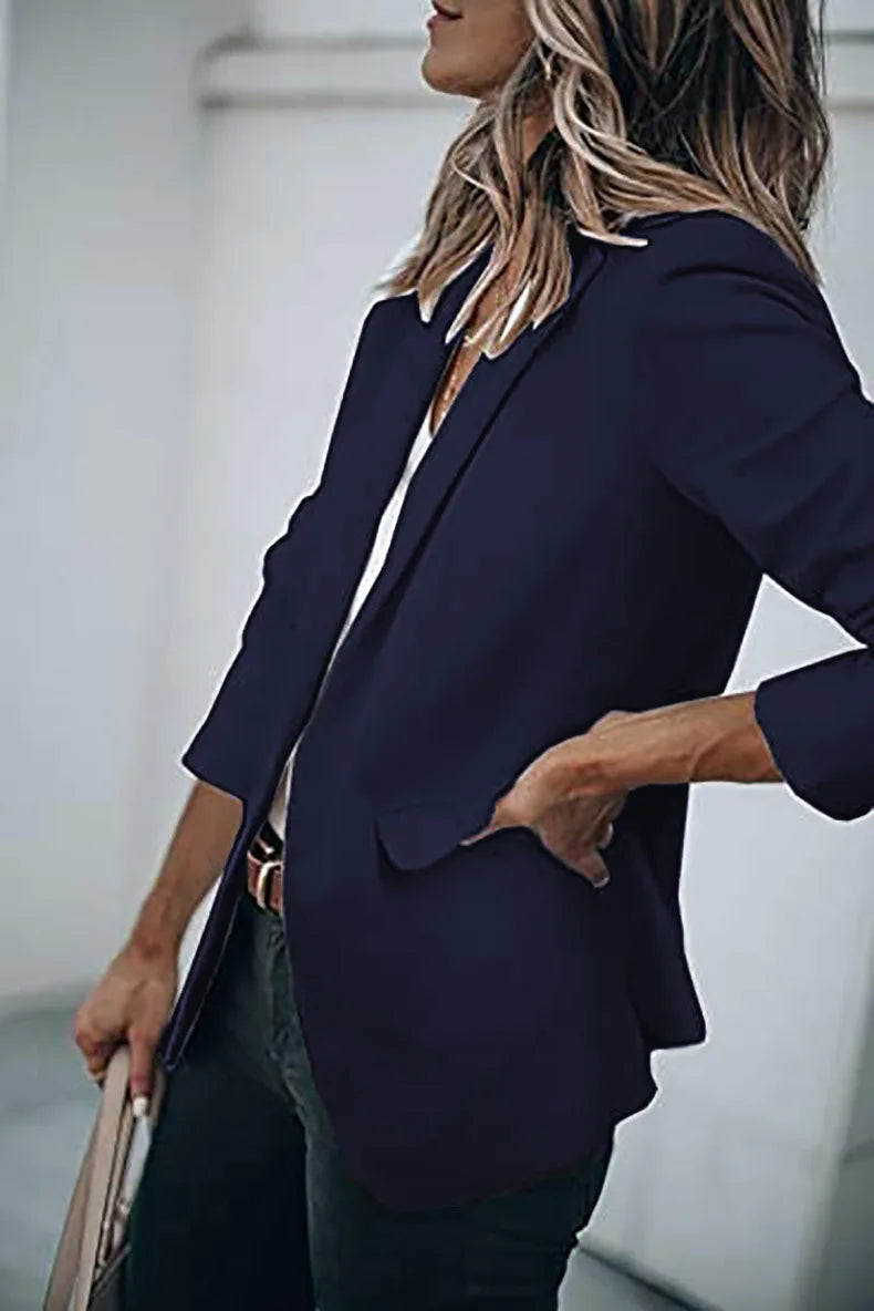 New Temperament Coat Women's Long Sleeve Solid Color Suit Collar Single Breasted Suit - She Vibess By C2P