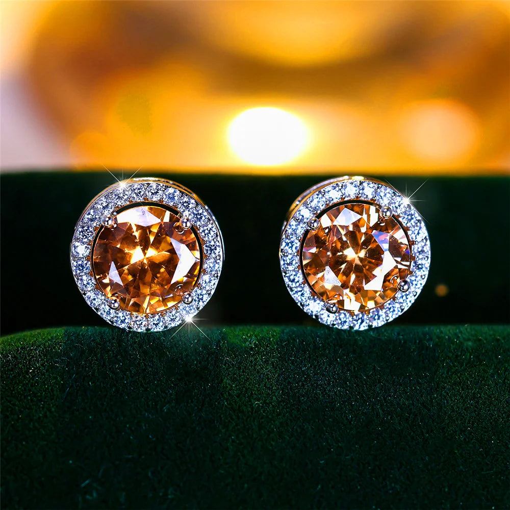 Luxury Female Crystal Purple Blue Green Round Stud Earrings Silver Color Wedding Jewelry For Women - She Vibess By C2P