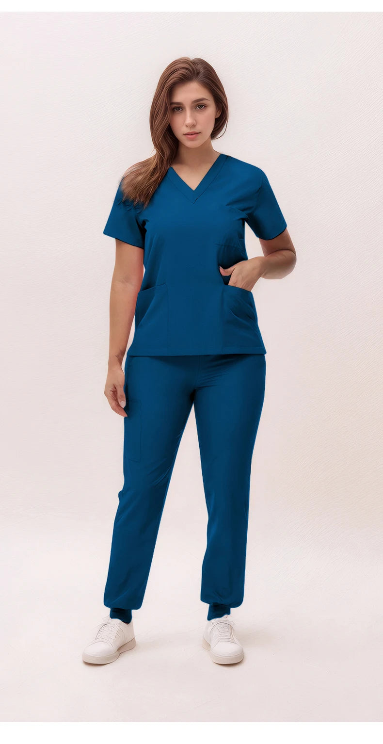 2025 New Nurse Uniforms V-neck Top Jogger Pants Scrub Sets Surgical Workwear Dentist Nursing Suit Hospital Doctor Outfit S21 - She Vibess By C2P