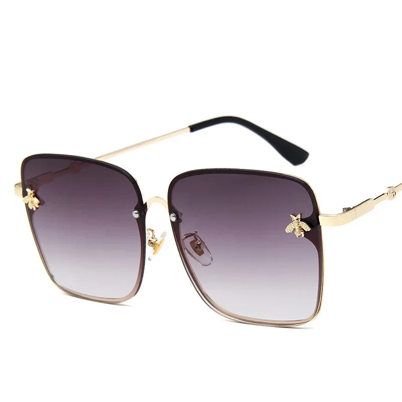 2024 New Fashion Lady Oversized Rimless Square Bee Sunglasses Women Men Small Glasses Gradient Sun Glasses Female UV400 - She Vibess By C2P
