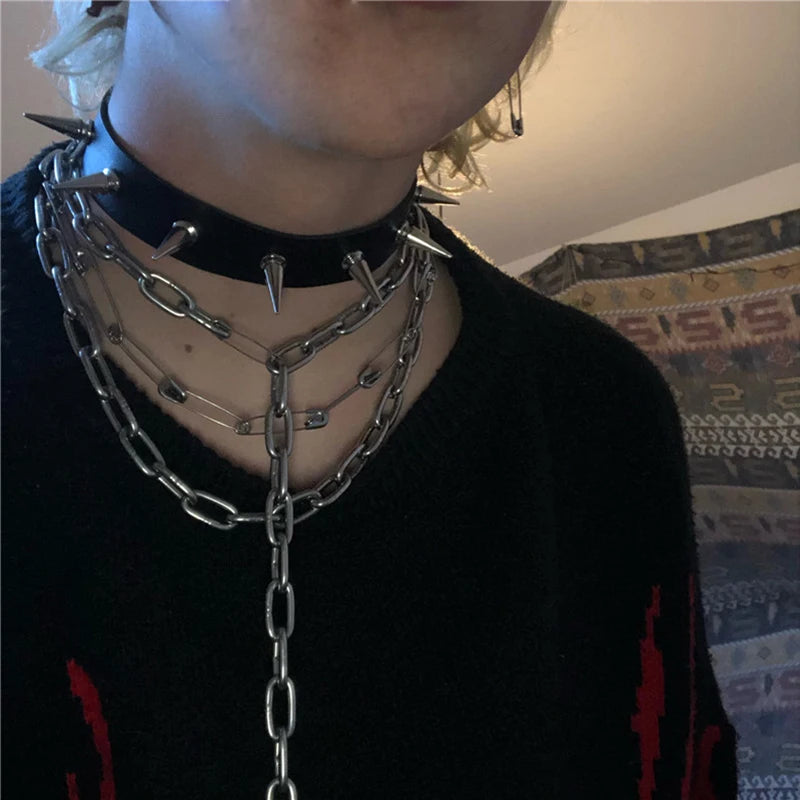 Harajuku Punk Rock Gothic Choker Necklace Women Sexy PU Leather Heart Lock Key Spike Collar Chocker Gothic Cosplay Accessories-I’m Over 21 - She Vibess By C2P