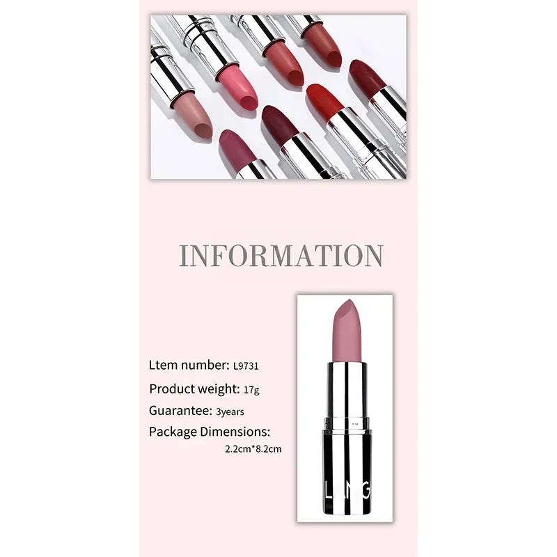 1PC Waterproof Nude Pink Lipstick Matte Lips Stick Long Lasting Non-stick Cup Lip Gloss Moisturizing Lipsticks Make-up Cosmetic - She Vibess By C2P