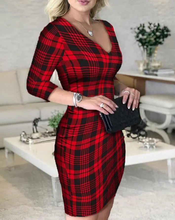 2023 Autumn Winter Spring New Fashion Casual Elegant Evening Party Dresses for Women Sexy Contrast Sequin V-Neck Bodycon Dress - She Vibess By C2P