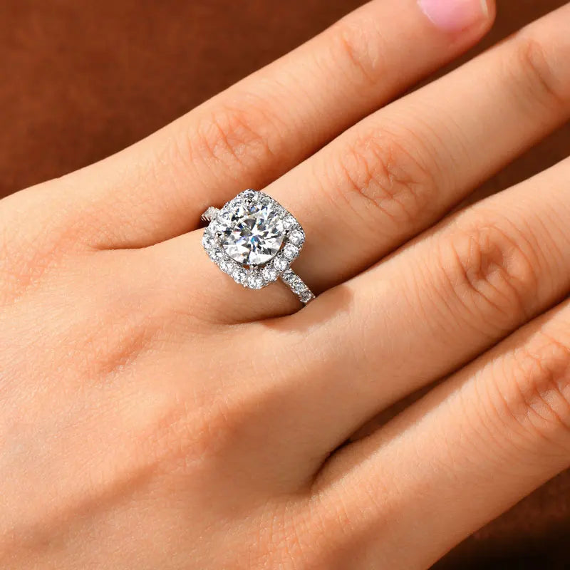 Lnngy 8mm 2ct Moissanite Halo Ring Certified 925 Sterling Silver Engagement Rings For Women Girls Wedding Party Jewelry Gift - She Vibess By C2P