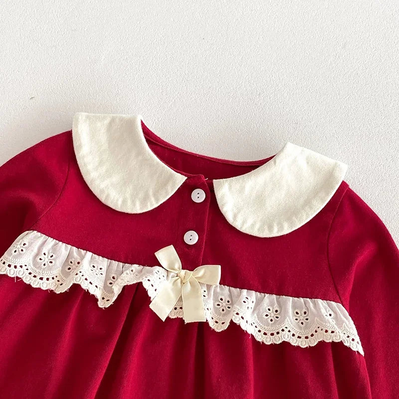 2024 New Autumn Christmas Newborn Baby Girls Long Sleeved Cotton Splicing Infant Baby Jumpsuit 0-24M Children Clothes - She Vibess By C2P