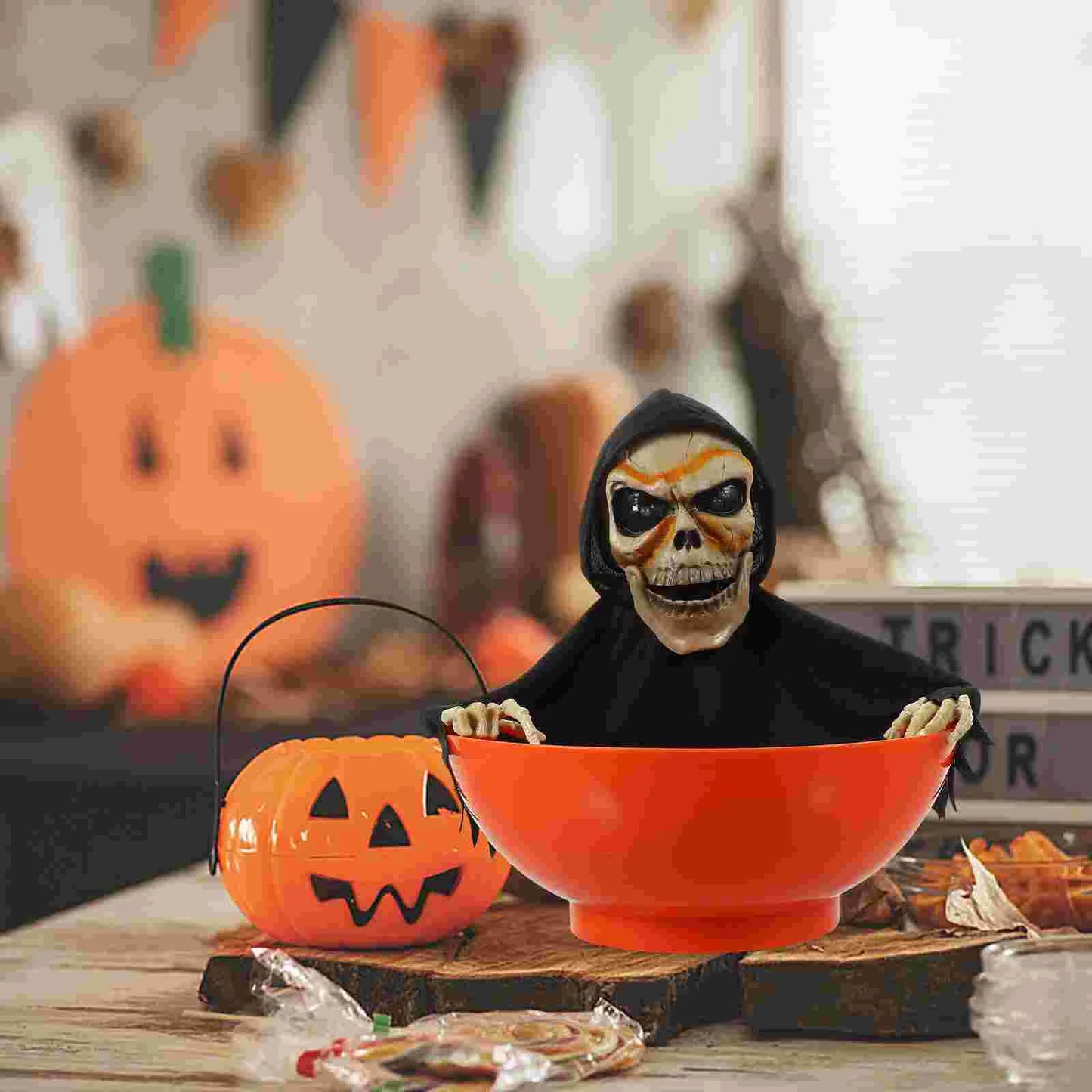 Halloween Props Animated Pumpkin Candy Holder Dish Decorations Trick Treat Bowl Snack Serving - She Vibess By C2P