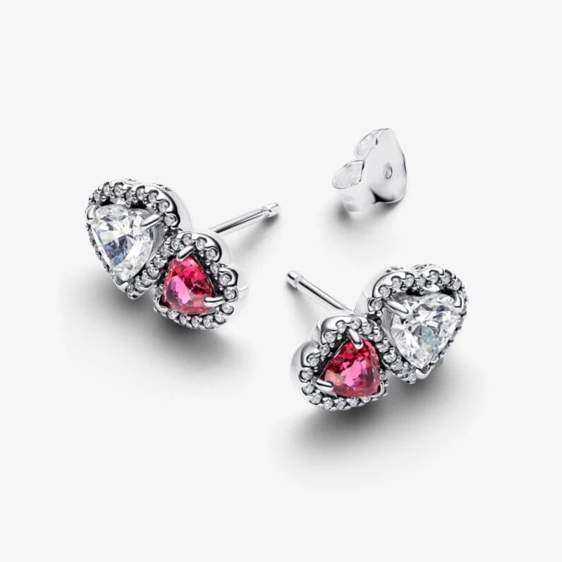 New in Rings Colorful Zircon Shining Red Heart-shaped Jewelry Sets Double Heart Classic Ring Necklace Earrings Luxury Jewelry - She Vibess By C2P