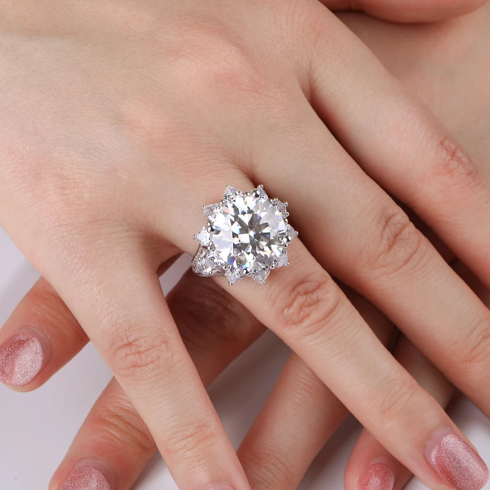 FEOBUR 10CT Moissanite Ring with Certificate for Women 100% 925 Sterling Silver Sunflower Diamond Rings Engagement Jewelry Wedding Band - She Vibess By C2P
