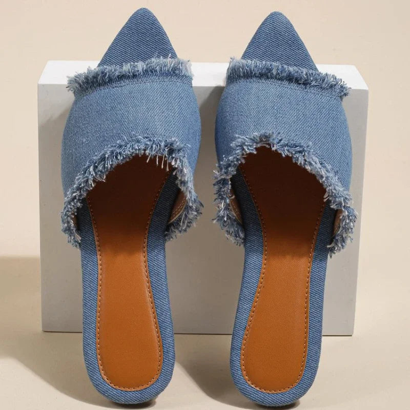 Women Flats Cowboy Slippers Fashion Beach Dress Shoes Summer Femme Pointed Toe Flip Flops New Casual Slides Zapatos Mujer - She Vibess By C2P