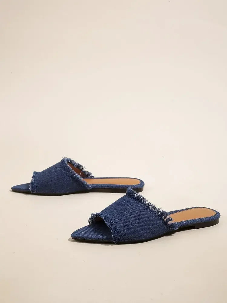 Women Flats Cowboy Slippers Fashion Beach Dress Shoes Summer Femme Pointed Toe Flip Flops New Casual Slides Zapatos Mujer - She Vibess By C2P