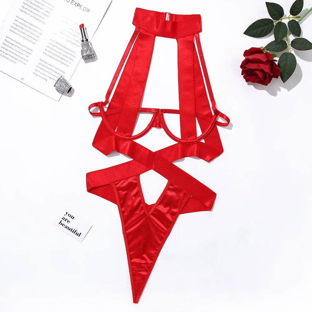 Sexy Lingerie Set Bandage Sexy Lingerie Bodysuit Women Halter Hollow Out Exotic Clothes Black Porn Bottom Sissy Hot Sensual Body-I’m Over 21 - She Vibess By C2P