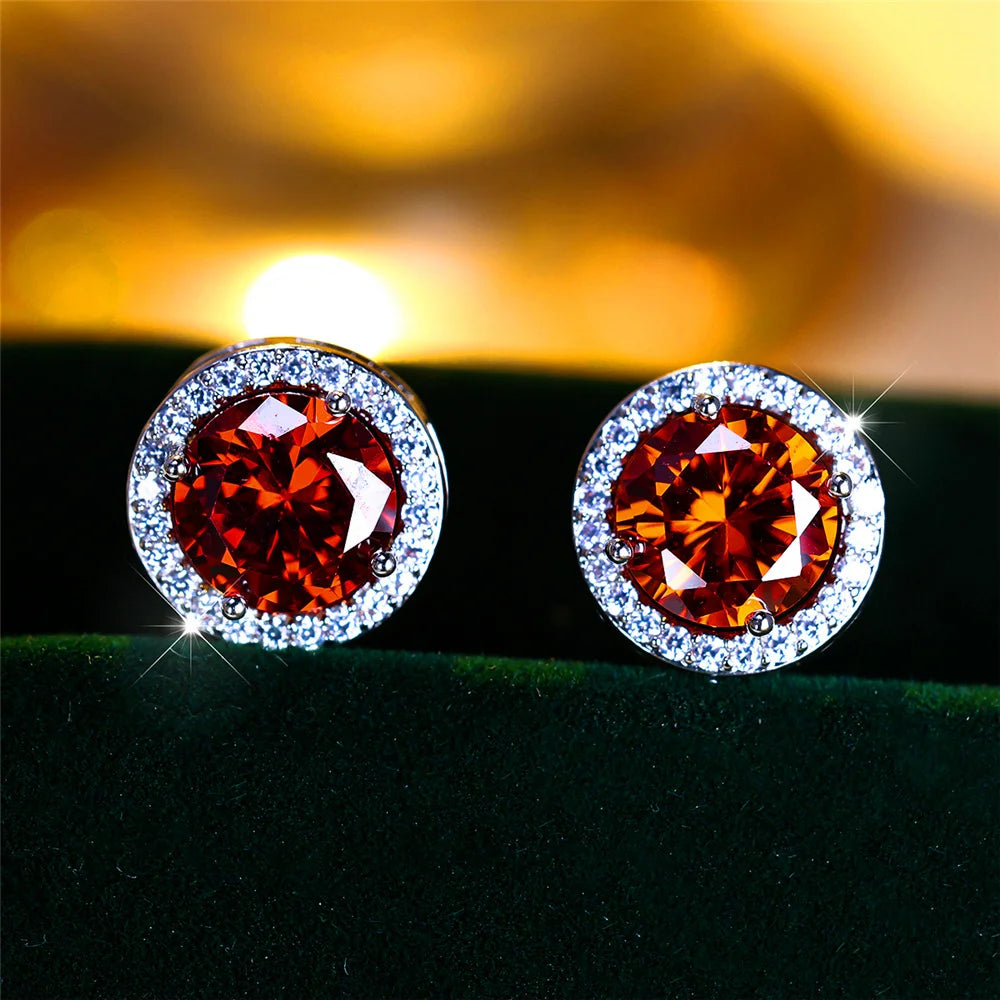 Luxury Female Crystal Purple Blue Green Round Stud Earrings Silver Color Wedding Jewelry For Women - She Vibess By C2P