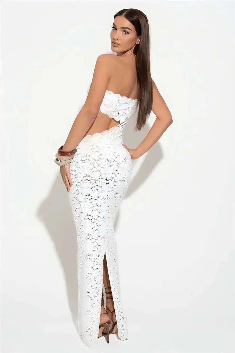 Blifanbo Backless Sexy Off-shoulder Maxi Dress Women Lace Sleeveless Strapless Hollow Out Skinny Club Party Long Dress Elegant - She Vibess By C2P