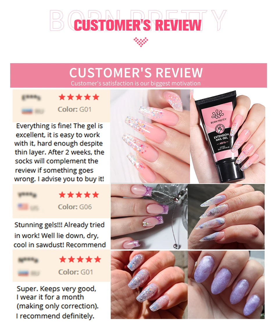 BORN PRETTY 30ml Glitter Acrylic Gel Finger Extension Nail Polish Silver Pink Extension Gel Polish Soak Off Nail Slip Solution - She Vibess By C2P